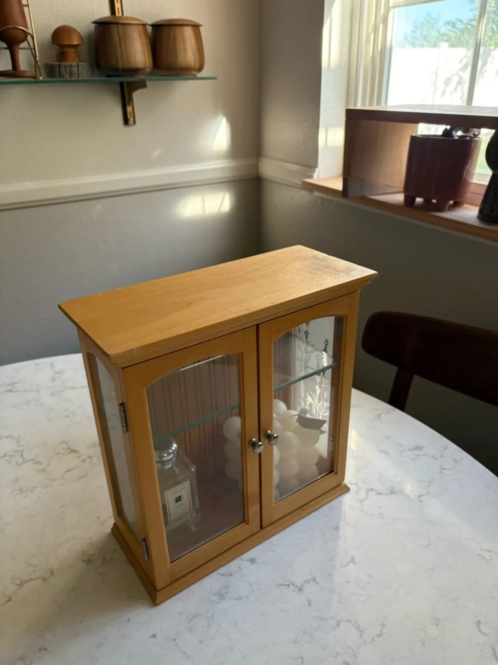 Wood Vintage Mini Curio Dispkay with Glass Shelf - Natural Brown